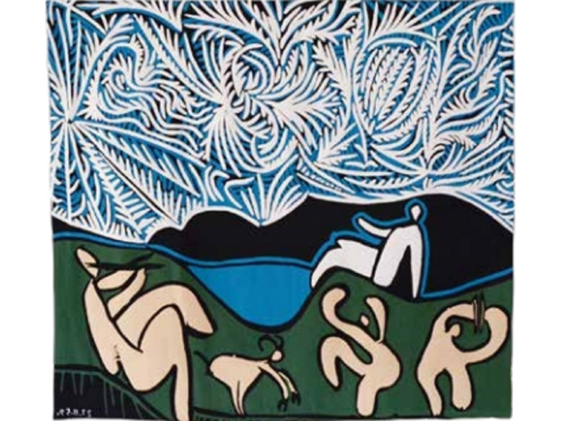 Wandteppiche  Tapisserien -  Bacchanale avec chevreau et spectateur Picasso 1959